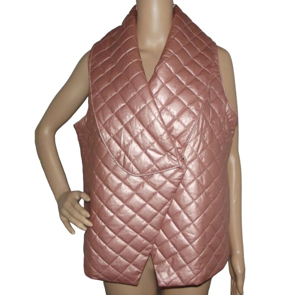 Soft Surroundings Pink Diamond Quilted Snap Lined Vest Size Small puffer-like